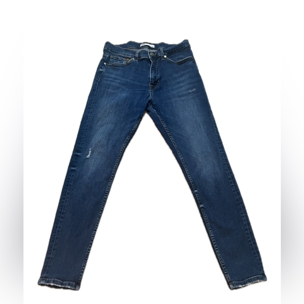 Mens Zara Dark Blue Weathered Skinny Jeans Size 32